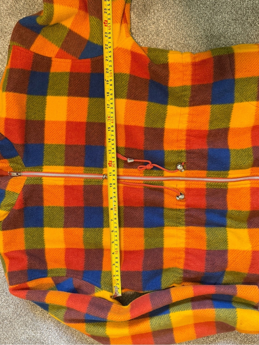 Vintage Rainbow Plaid Fleece Hooded Jacket Full Zip Retro Color Block Size L - Picture 4 of 6